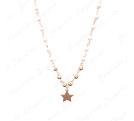 GARGANTILLA PLATA  ESTRELLA BOLAS Y PERLAS CHAPADA