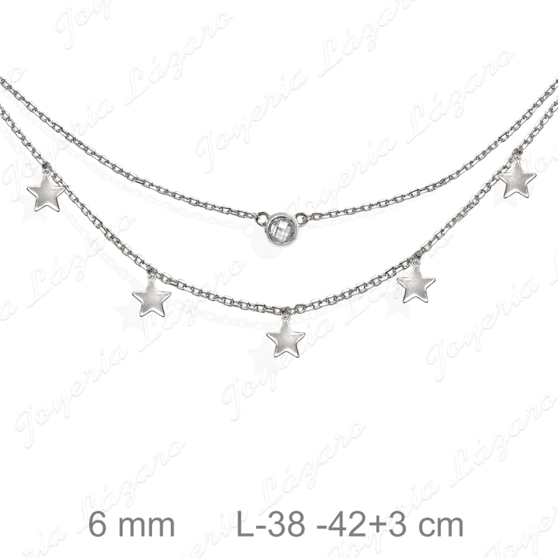 GARGANTILLA PLATA DOBLE CHATON+ESTRELLAS