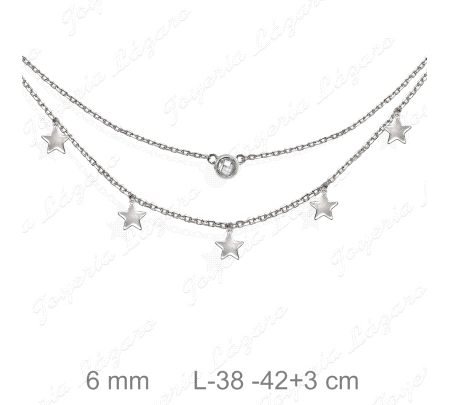 GARGANTILLA PLATA DOBLE CHATON+ESTRELLAS