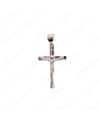 CRUZ PLATA TABLA CON CRISTO 21X34MM