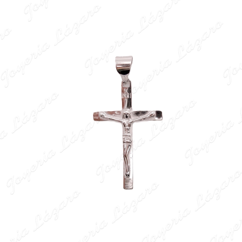 CRUZ PLATA TABLA CON CRISTO 21X34MM