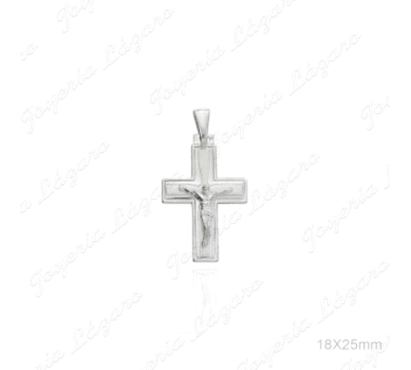 CRUZ PLATA +CRISTO CUADRADA FILO MARCADO