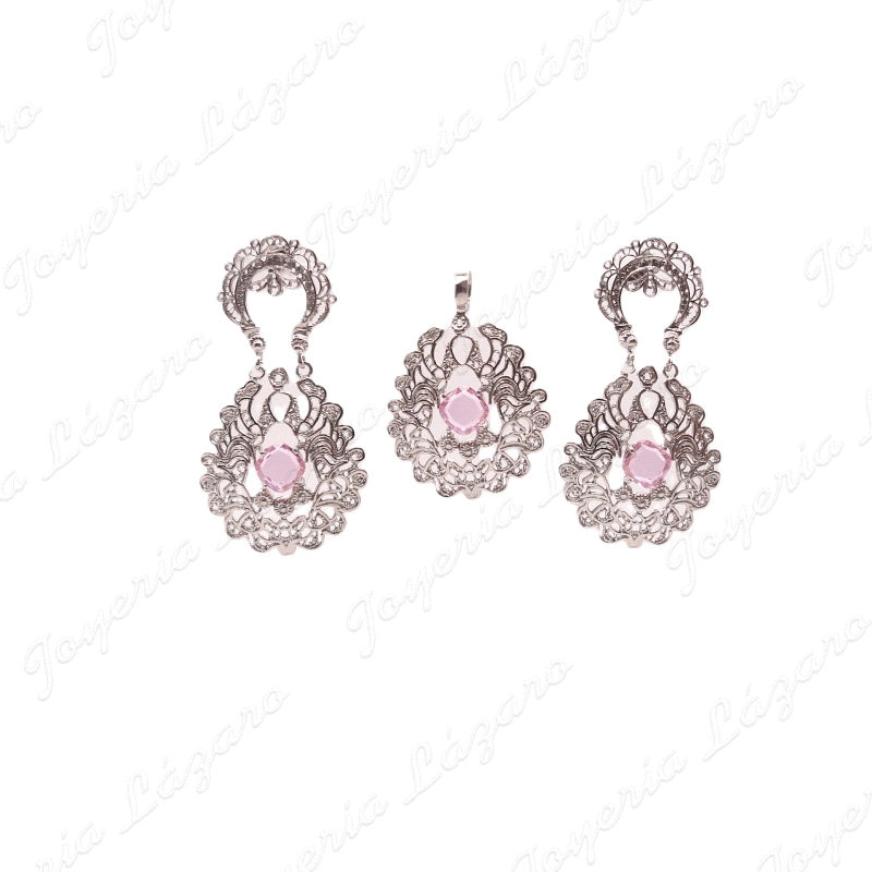 COLGANTE GR. PLATA CHAPADO PLATINO FILIGRANA CIRCO ROSA