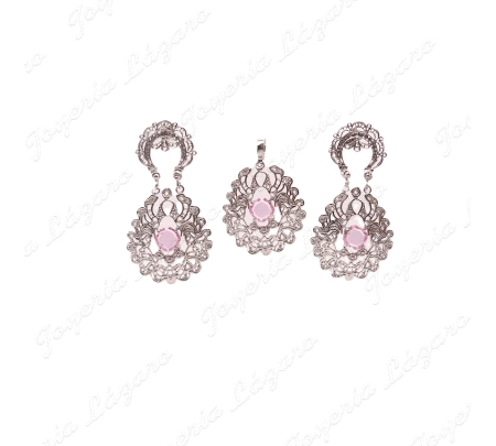 COLGANTE GR. PLATA CHAPADO PLATINO FILIGRANA CIRCO ROSA