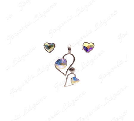 COLGANTE GR. PLATA 2 CORAZONES C. SWAROVSKI BLANCO