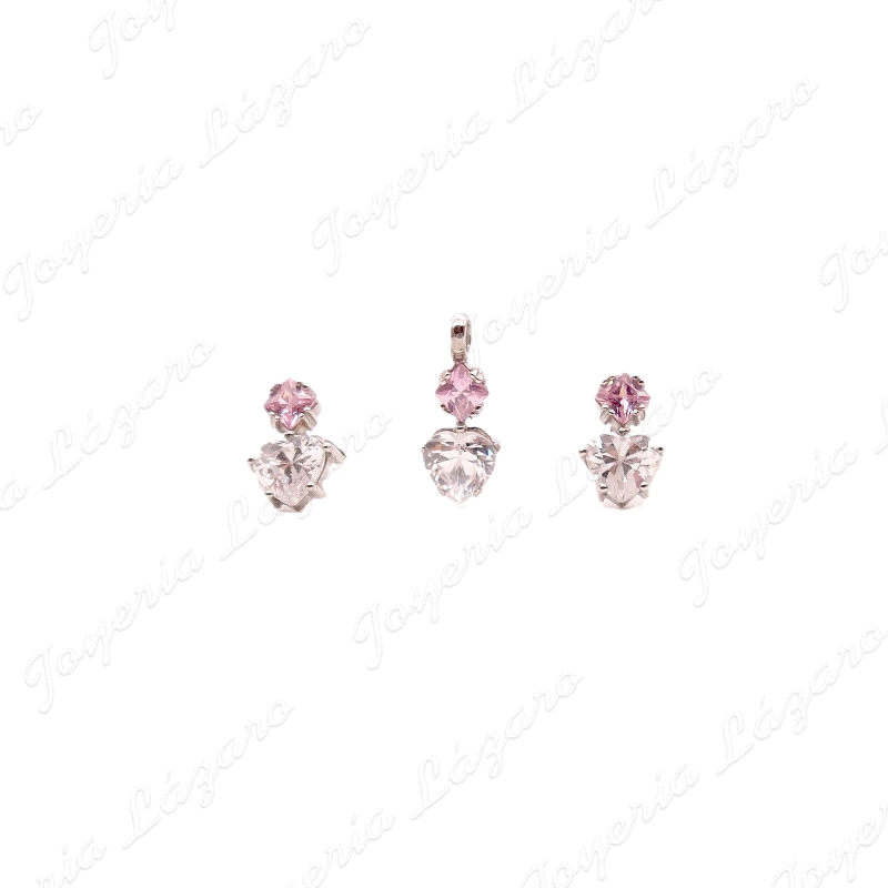 COLGANTE GR. PLATA CORAZON+CUAJO CIRCONITA ROSAY BLANCA