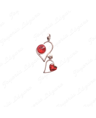 COLGANTE GR. PLATA 2 CORAZONES C.SWAROVSKI ROJOS