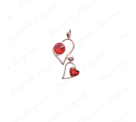 COLGANTE GR. PLATA 2 CORAZONES C.SWAROVSKI ROJOS