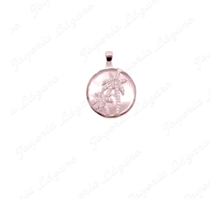 COLGANTE  PLATA REDONDO,NACAR,PALMERAS CIRCONITAS