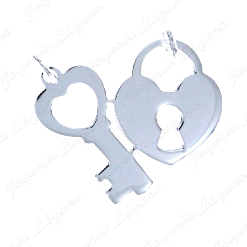 COLGANTE PLATA LISA CORAZON CANDADO CON LLAVE Y DOBLE ASA