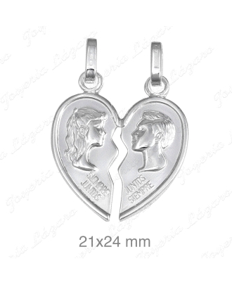 COLGANTE PLATA CORAZON PARTIDO SILUETA ROSTROS GRANDE