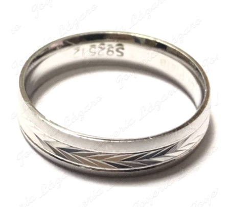 ALIANZA PLATA 4MM TALLADO ESPIGA CENTRO CANTOS MATE