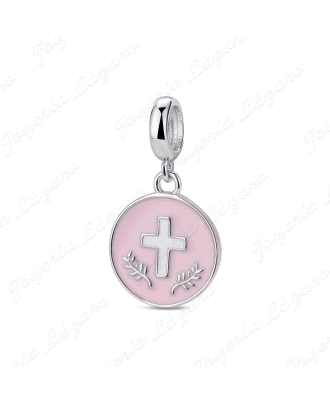 ABALORIO PLATA A TU LADO DISCO ESMALTADO CON CRUZ