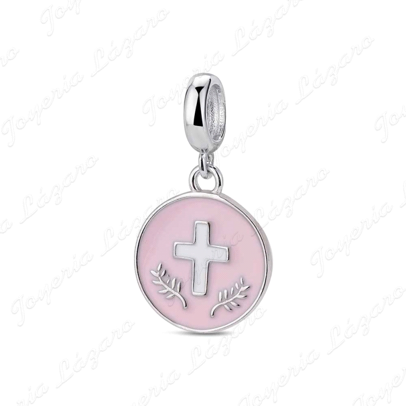 ABALORIO PLATA A TU LADO DISCO ESMALTADO CON CRUZ