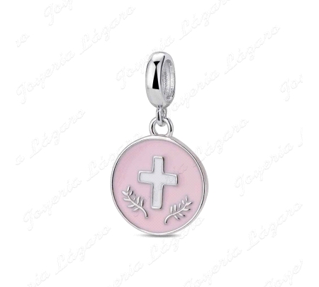 ABALORIO PLATA A TU LADO DISCO ESMALTADO CON CRUZ