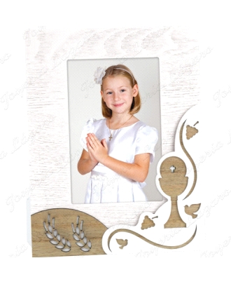 PORTAFOTOS ARTICULO DE REGALO COMUNION, 13X18 APLIQUE MADERA