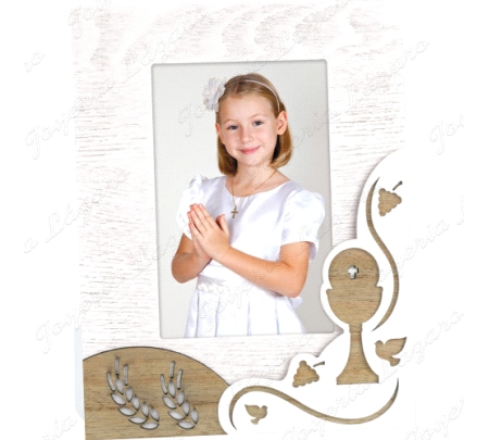 PORTAFOTOS ARTICULO DE REGALO COMUNION, 13X18 APLIQUE MADERA