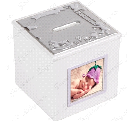 HUCHA DE MADERA PLATEADA PARA FOTO 9X9X9CM