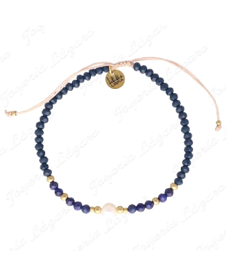 PULSERA ACERO DORADO PERLAS+PIEDRAS NATURALES