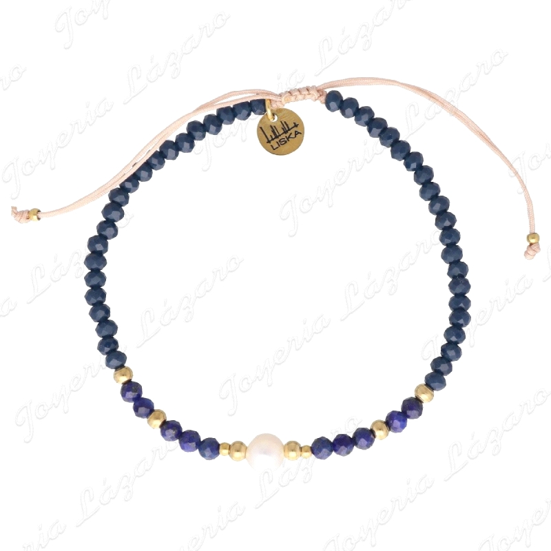 PULSERA ACERO DORADO PERLAS+PIEDRAS NATURALES