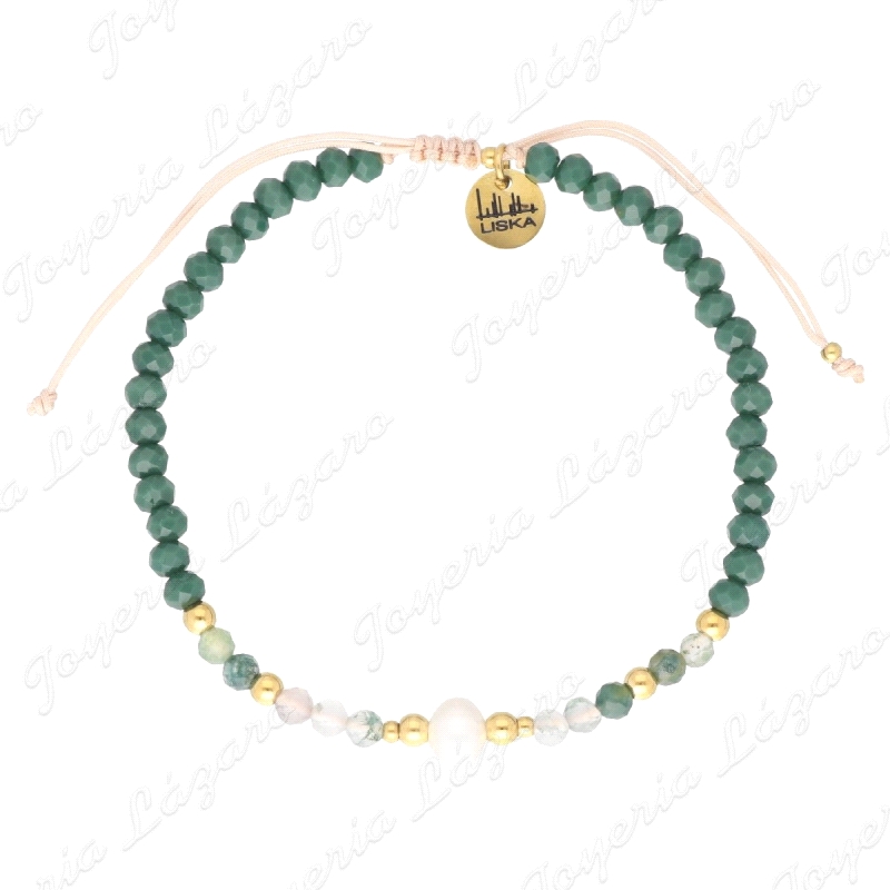 PULSERA ACERO PERLAS NATURALES Y PIEDRAS NATURALES