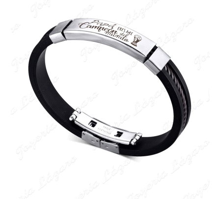 PULSERA ACERO CAUCHO N/M PAPA ERES MI CAMPEON DEL MUNDO