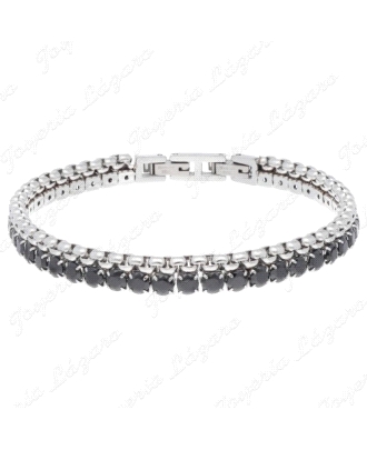 PULSERA ACERO HILERA CON CIRCOS NEGRAS ENGARZADAS