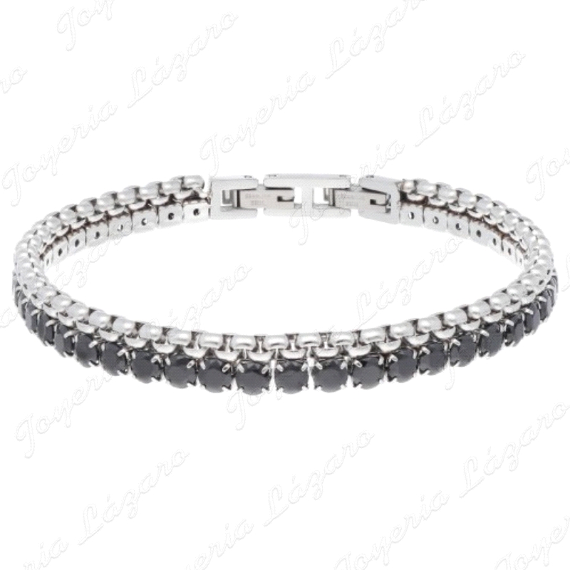 PULSERA ACERO HILERA CON CIRCOS NEGRAS ENGARZADAS