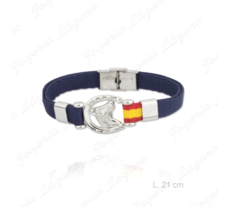 PULSERA ACERO  Y NAYLON AZUL,HERRADURA+CABALLO BANDERA ESPAÑA