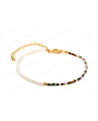 PULSERA ACERO DORADO PIEDRAS NATURALESPERLAS+COLORES