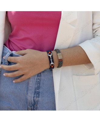 PULSERA ACERO CUERO TRENZADO GRIS+HILOS COLOR ESPAÑA