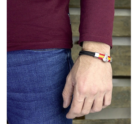 PULSERA ACERO VIRGEN DEL ROCIO COLORES ESPAÑA CUERO TRENZADO