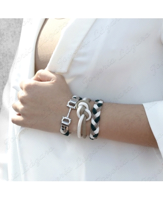 PULSERA ACERO NUDO BLANCO, VERDE Y CAMEL