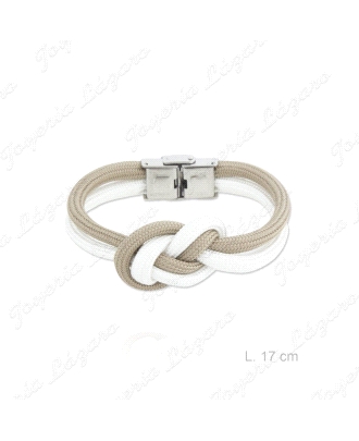 PULSERA ACERO NUDO CAMEL Y BLANCO
