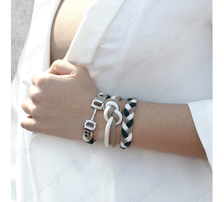 PULSERA ACERO NUDO CAMEL Y BLANCO