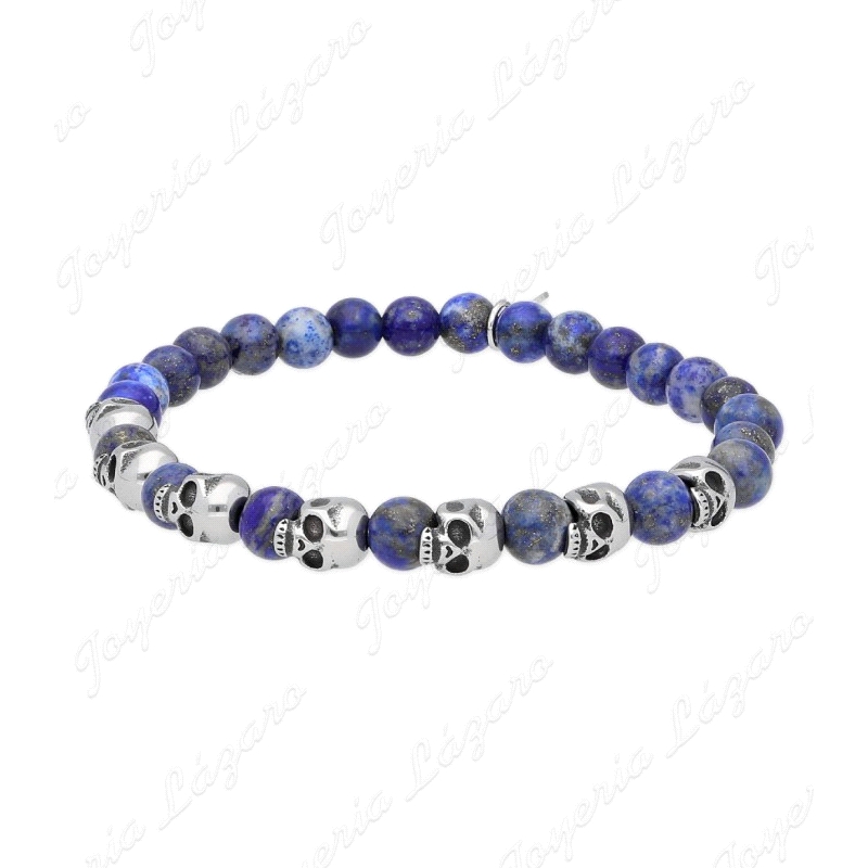 ACERO PULSERA CALAVERAS+LAPISLAZULI ELASTICA