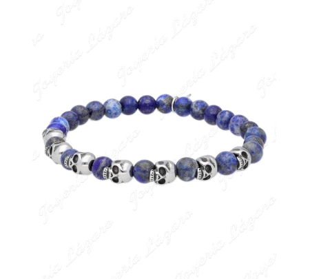 ACERO PULSERA CALAVERAS+LAPISLAZULI ELASTICA
