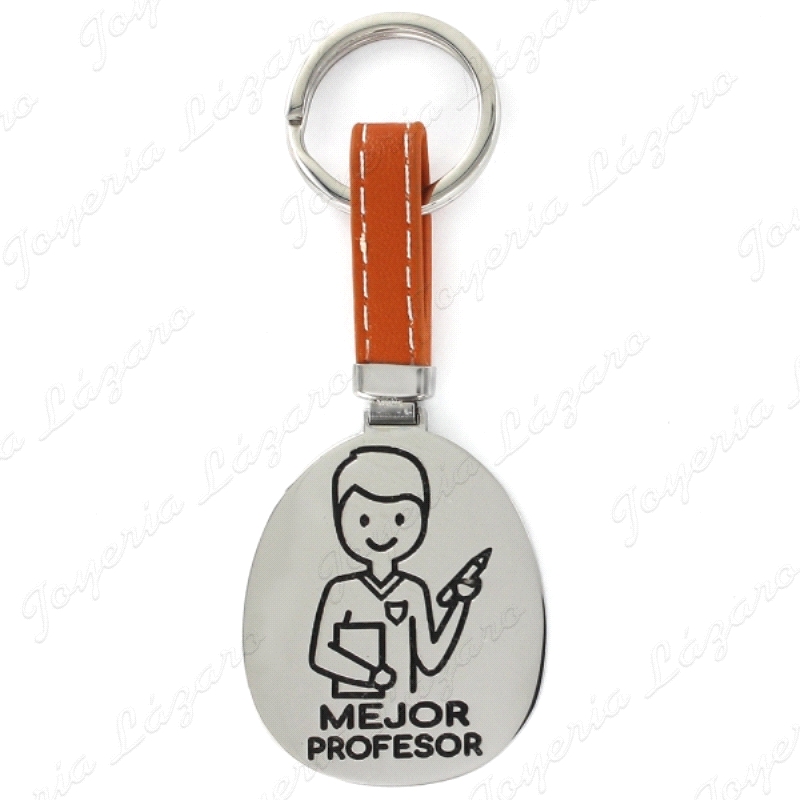 LLAVERO ACERO/PIEL MARRON MEJOR PROFESOR
