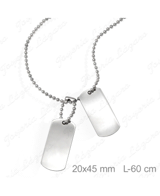 CADENA 60 CM. ACERO BOLAS + PLACAS MILITAR
