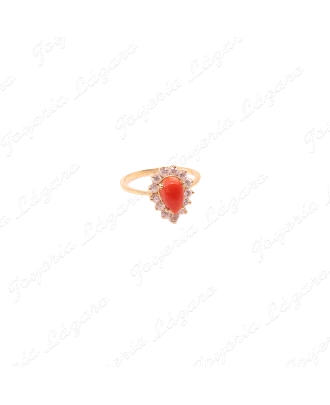 SORTIJA ORO 18KT SEMUNUEVO CIRCONITAS Y CORAL ROJO