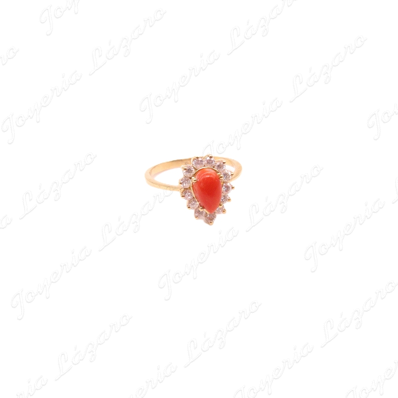 SORTIJA ORO 18KT SEMUNUEVO CIRCONITAS Y CORAL ROJO