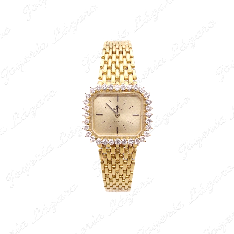 RELOJ OMEGA SRA. 
CCAJA CUADRADA 30X27MM
MAQUINARIA CUARZO OMEGA
31 DIAMANTES TALLA BRILLANTE VS 0.20CT C/U
67.8GR TOTAL

