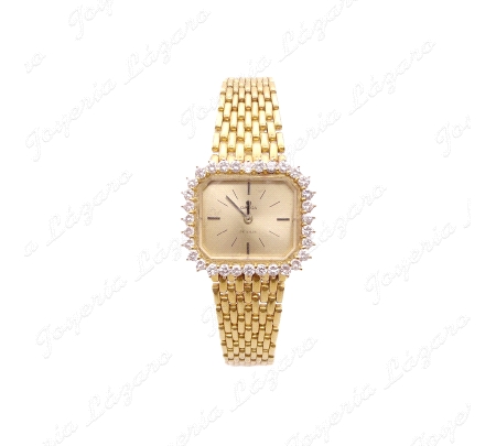 RELOJ OMEGA SRA.
CCAJA CUADRADA 30X27MM
MAQUINARIA CUARZO OMEGA
31 DIAMANTES TALLA BRILLANTE VS 0.20CT C/U
67.8GR TOTAL