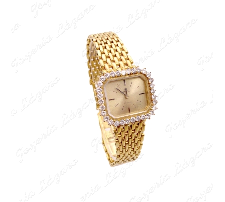 RELOJ OMEGA SRA.
CCAJA CUADRADA 30X27MM
MAQUINARIA CUARZO OMEGA
31 DIAMANTES TALLA BRILLANTE VS 0.20CT C/U
67.8GR TOTAL