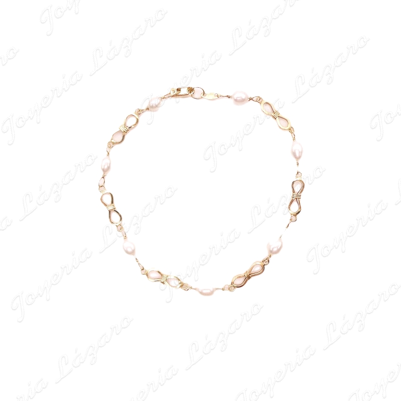PULSERA ORO 18KT SEMINUEVA PERLAS RIO 5MM+LAZONS INFINITOS