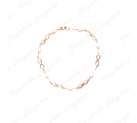 PULSERA ORO 18KT SEMINUEVA PERLAS RIO 5MM+LAZONS INFINITOS