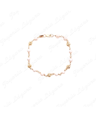 PULSERA ORO 18KT NIÑA SEMINUEVA PERLAS 5MM+BOLITAS JAULAS
