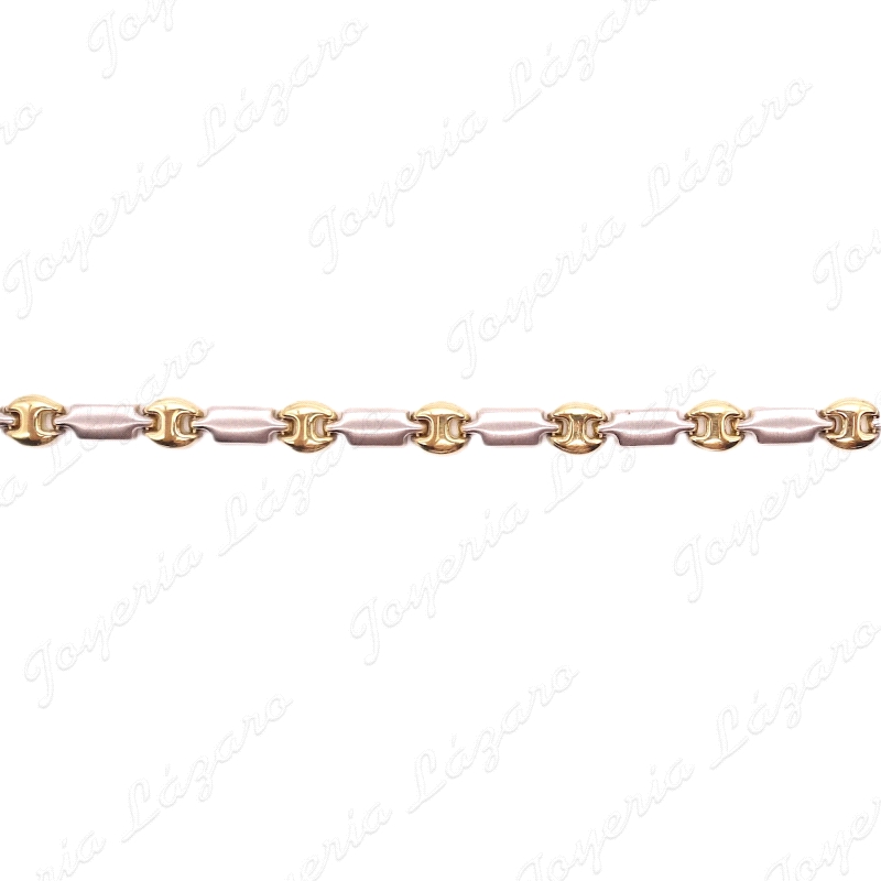 PULSERA ORO 18KT SEMINUEVA BICOLOR CALABROTE+CHAPAS