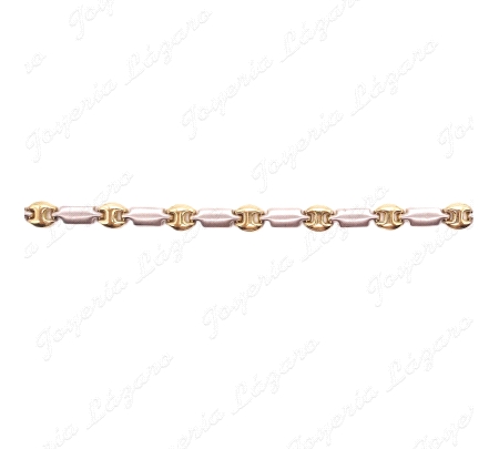 PULSERA ORO 18KT SEMINUEVA BICOLOR CALABROTE+CHAPAS