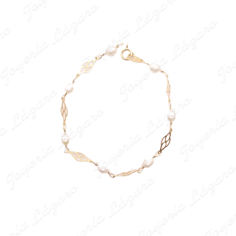 PULSERA ORO 18KT OCASION  PERLAS CHAPITAS  CALADAS